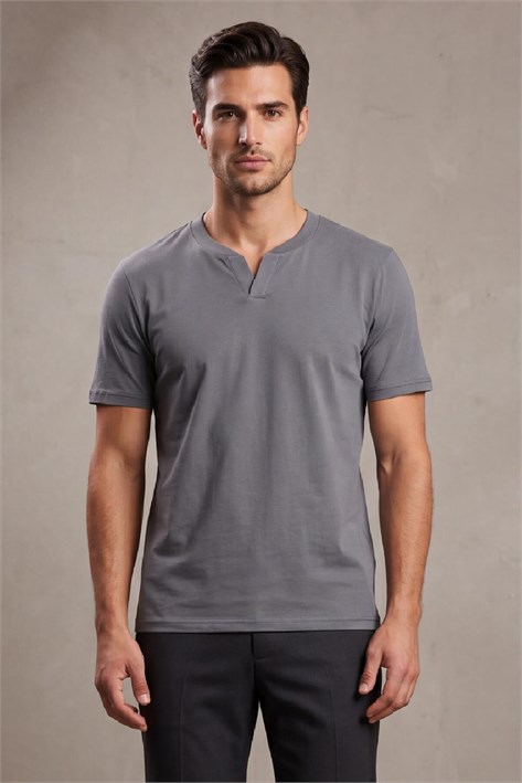 2122  Hakim Yaka  Modern Fit %100 Pamuk Basic T-shirt