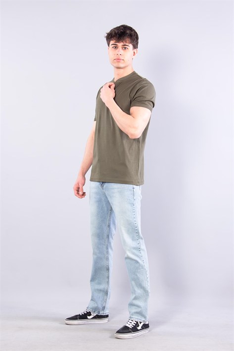 2122  Hakim Yaka  Modern Fit %100 Pamuk Basic T-shirt