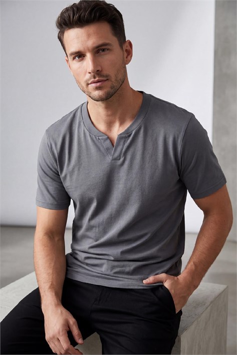 2122  Hakim Yaka  Modern Fit %100 Pamuk Basic T-shirt