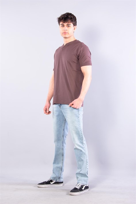 2122  Hakim Yaka  Modern Fit %100 Pamuk Basic T-shirt