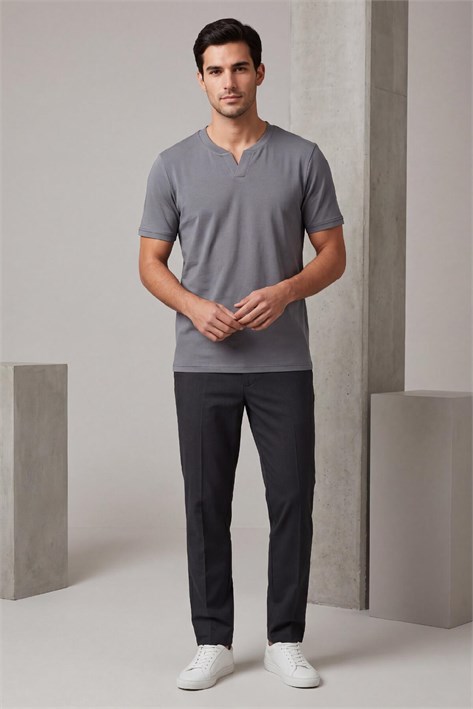 2122  Hakim Yaka  Modern Fit %100 Pamuk Basic T-shirt
