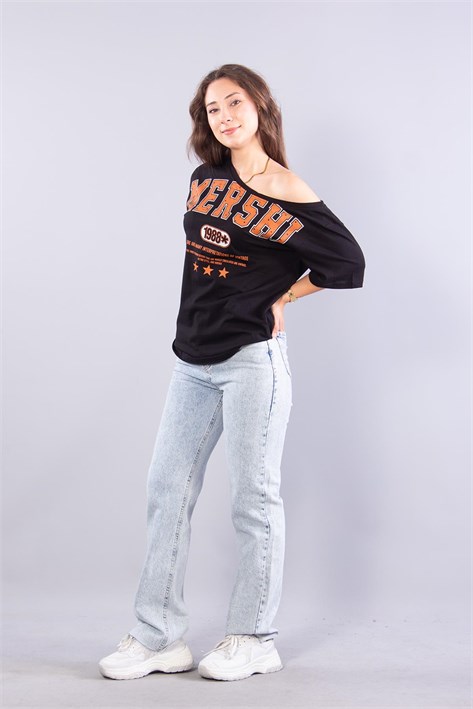 2315 Kayık Yaka Mershı Baskılı T-shirt