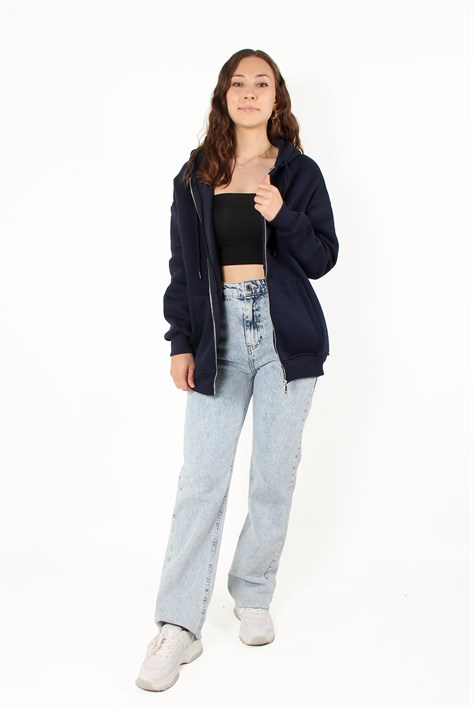 2501 Fermuarlı Kapşonlu Sweat
