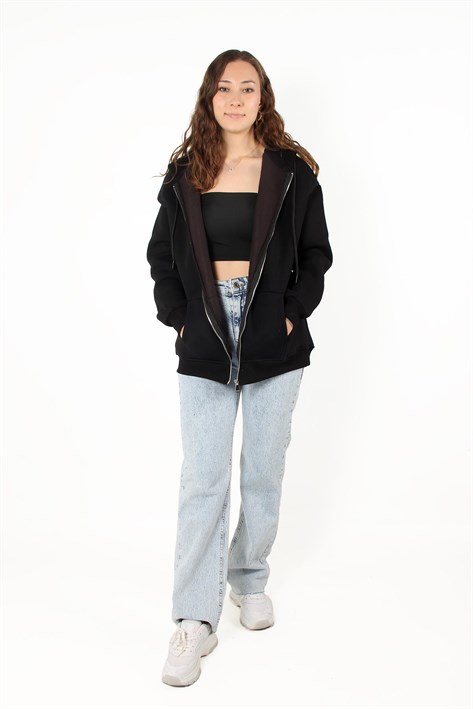2501 Fermuarlı Kapşonlu Sweat