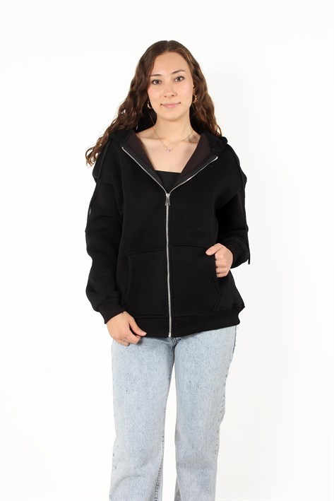 2501 Fermuarlı Kapşonlu Sweat