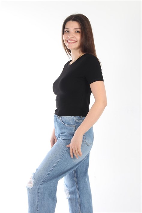 25511 Düz Kısa Ribana T-shirt