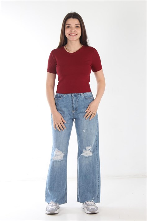 25511 Düz Kısa Ribana T-shirt