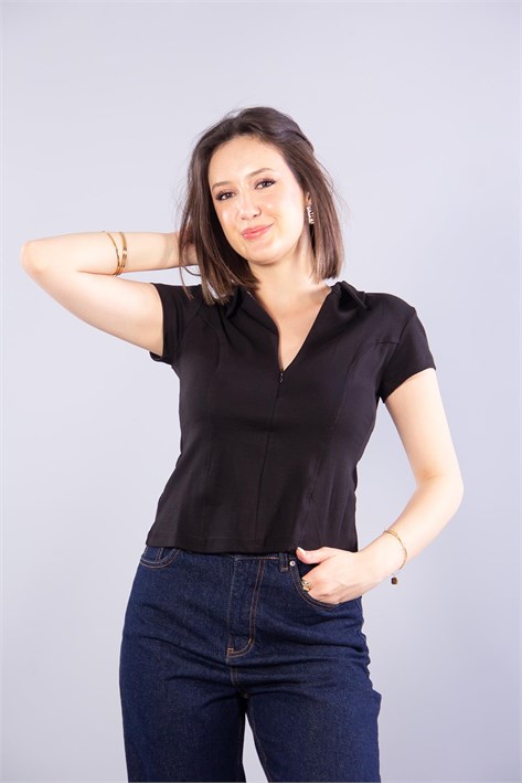 26651 Fermuarlı İnterlok Kumaş T-shirt