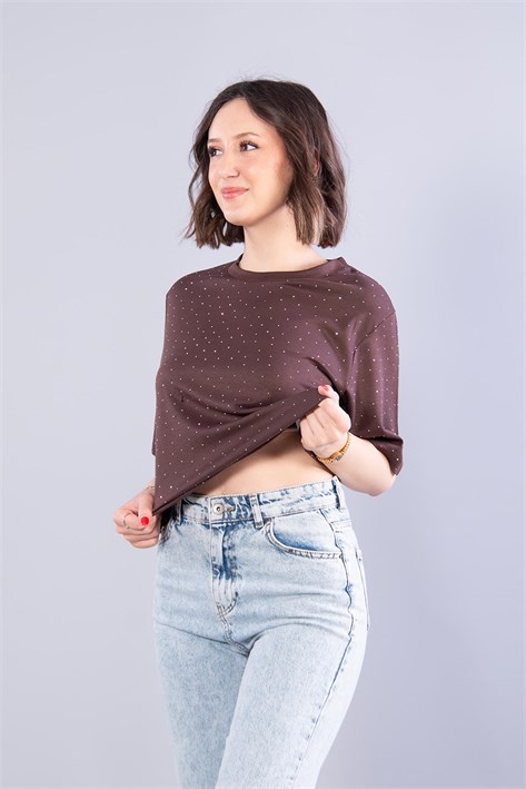 26768 Taşlı Modal Kumaş T-shirt