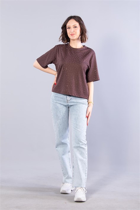 26768 Taşlı Modal Kumaş T-shirt