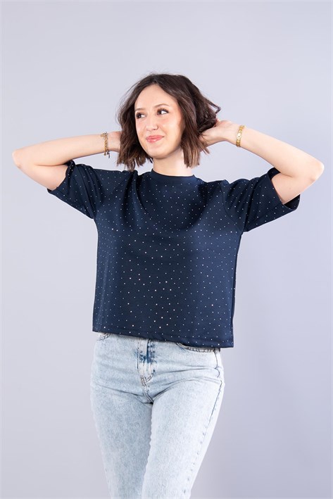 26768 Taşlı Modal Kumaş T-shirt