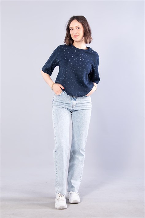 26768 Taşlı Modal Kumaş T-shirt