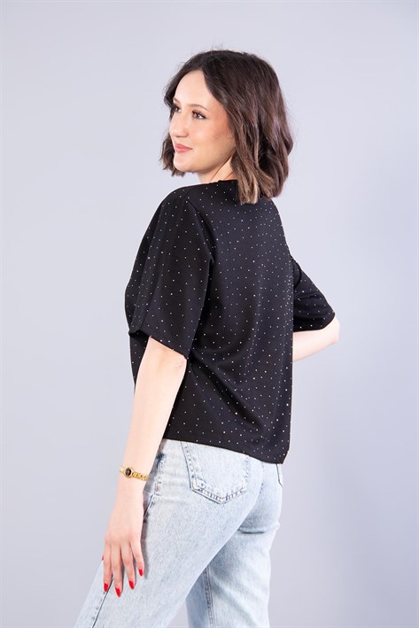 26768 Taşlı Modal Kumaş T-shirt