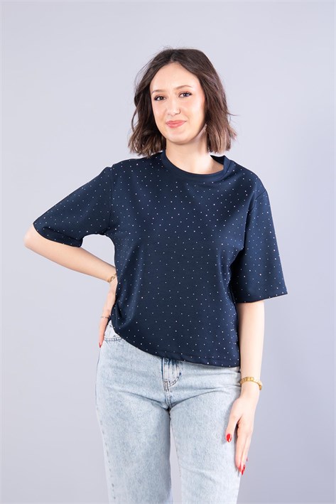 26768 Taşlı Modal Kumaş T-shirt