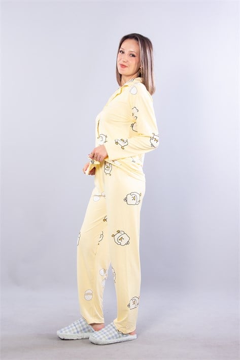 27017 Milan Soft Gömlek Yaka Yumurta Desen Pijama Takımı