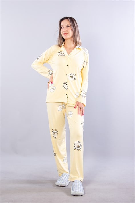27017 Milan Soft Gömlek Yaka Yumurta Desen Pijama Takımı