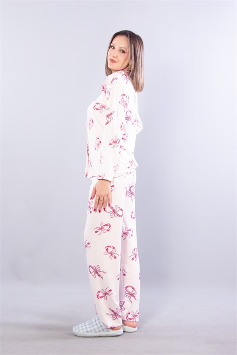 27022 Milan Soft Gömlek Yaka Şeker Kamış Desen Pijama Takımı