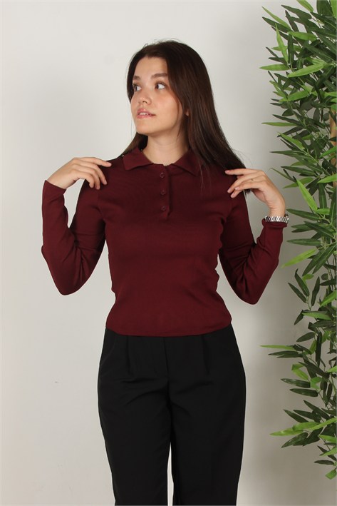 3019 Düğmeli Sade Polo Yaka Kazak