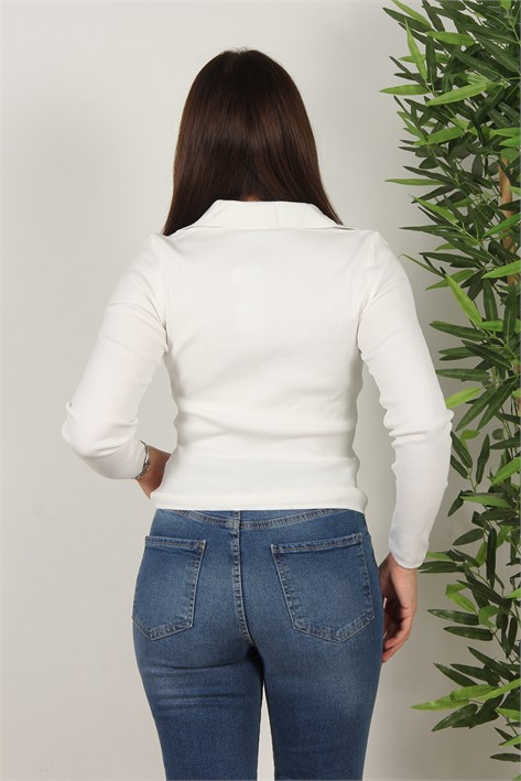 3019 Düğmeli Sade Polo Yaka Kazak