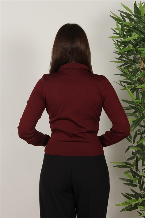 3019 Düğmeli Sade Polo Yaka Kazak