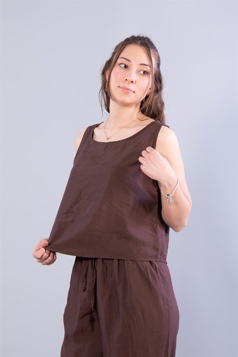 3089 Üstü Sıfır Kol Altı Beli Lastikli İpli Pantolon Takım