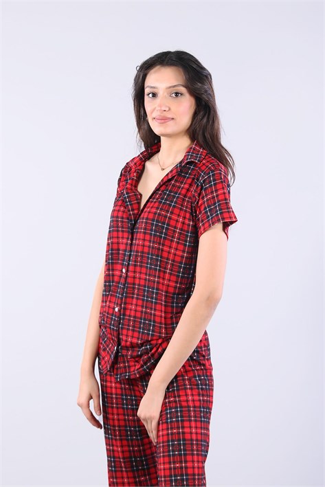 3116 Milan Gömlek Yaka Kısa Kol Üst Uzun Alt Pijama Takımı