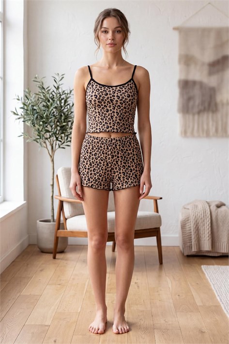 3401 İp Askılı Şortlu Göğsü Kaplı Pijama Takımı