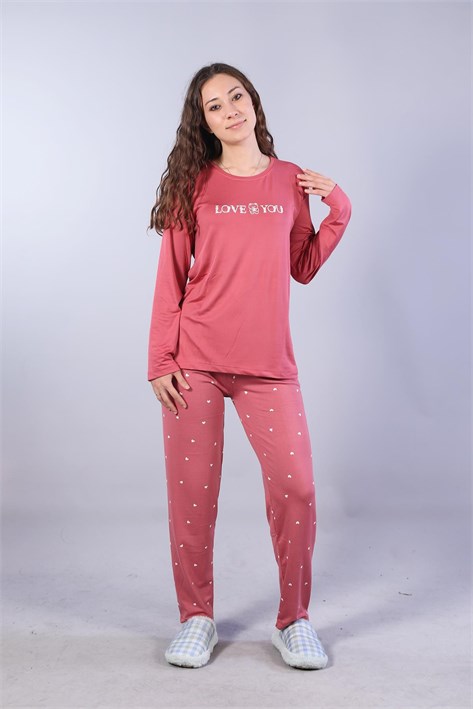 3404 Milan Love You O Yaka Uzun Kol Üst Uzun Alt Pijama Takım