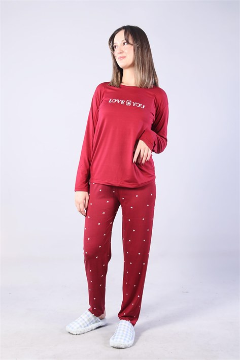 3404 Milan Love You O Yaka Uzun Kol Üst Uzun Alt Pijama Takım