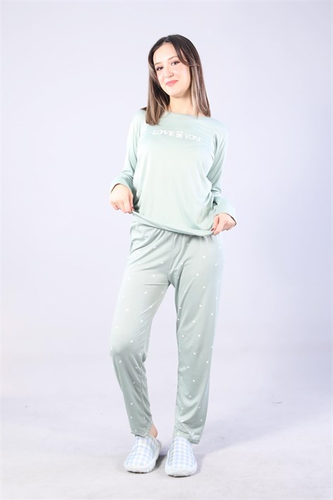 3404 Milan Love You O Yaka Uzun Kol Üst Uzun Alt Pijama Takım