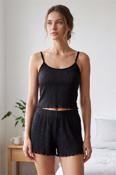 3407 İp Askılı Şortlu Pijama Takımı