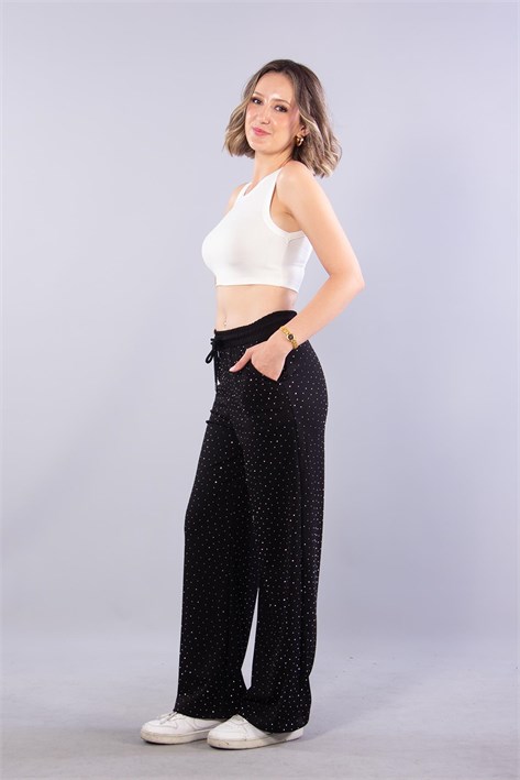 3718 Taşlı Beli Lastikli Pantolon