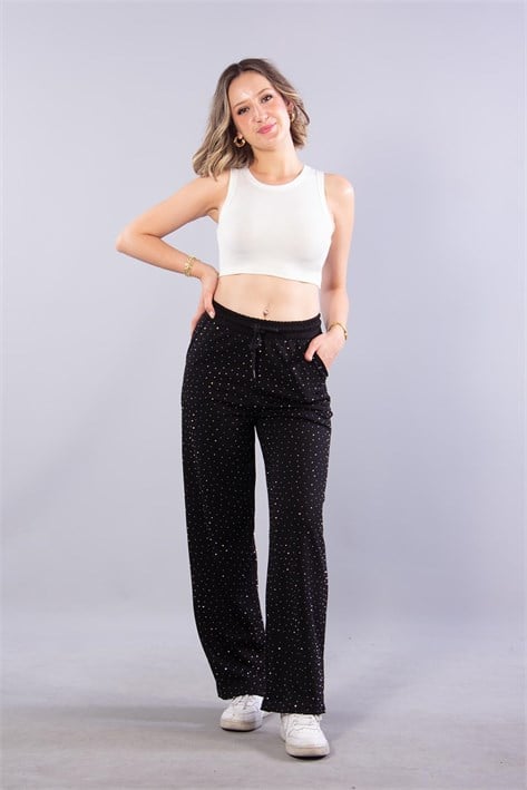 3718 Taşlı Beli Lastikli Pantolon