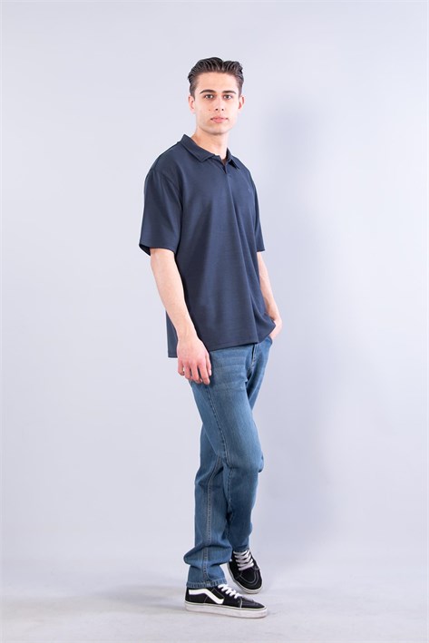 4029 Yakalı Düğmesiz Modal T-shirt