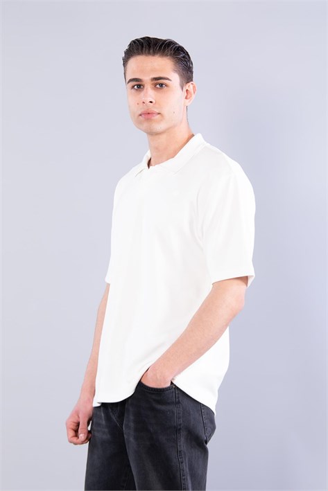 4029 Yakalı Düğmesiz Modal T-shirt