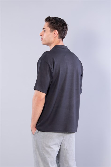 4029 Yakalı Düğmesiz Modal T-shirt