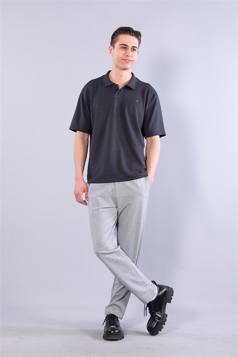 4029 Yakalı Düğmesiz Modal T-shirt