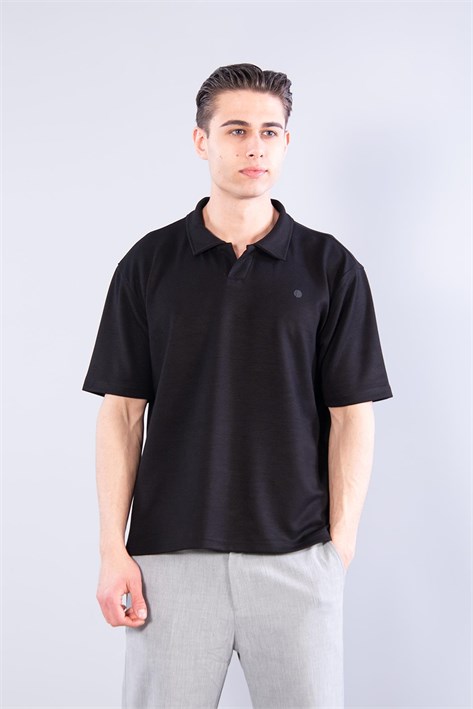 4029 Yakalı Düğmesiz Modal T-shirt