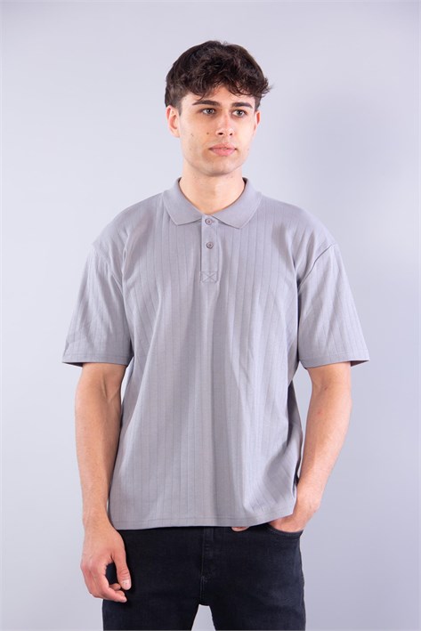 4051 Düğmeli Yakalı Kendinden Şeritli T-shirt