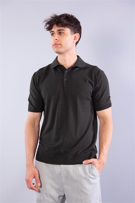 4051 Düğmeli Yakalı Kendinden Şeritli T-shirt