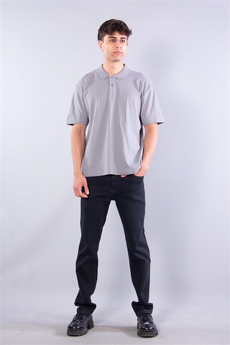 4051 Düğmeli Yakalı Kendinden Şeritli T-shirt