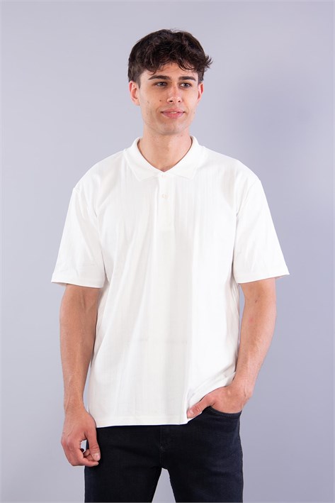 4051 Düğmeli Yakalı Kendinden Şeritli T-shirt