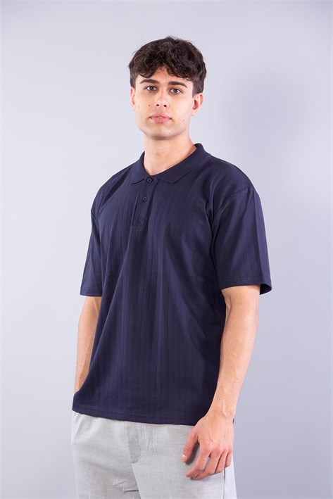 4051 Düğmeli Yakalı Kendinden Şeritli T-shirt