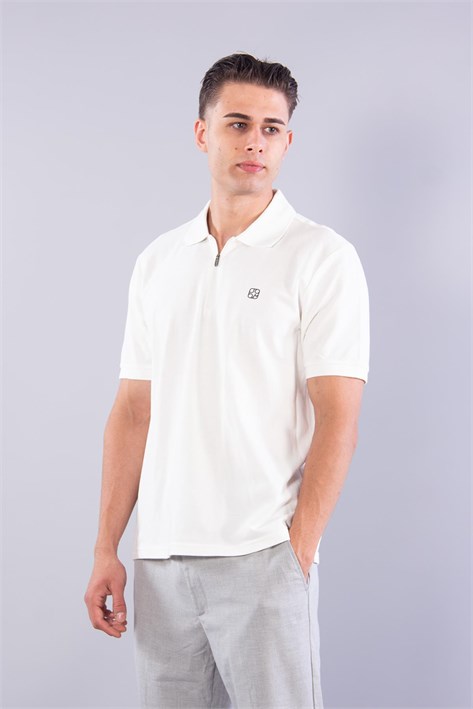 4069 Polo Yaka Fermuarlı Desenli Yaka T-shirt