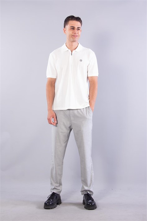 4069 Polo Yaka Fermuarlı Desenli Yaka T-shirt