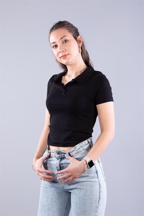 4311 Polo Yaka Düğmeli Modal T-shirt