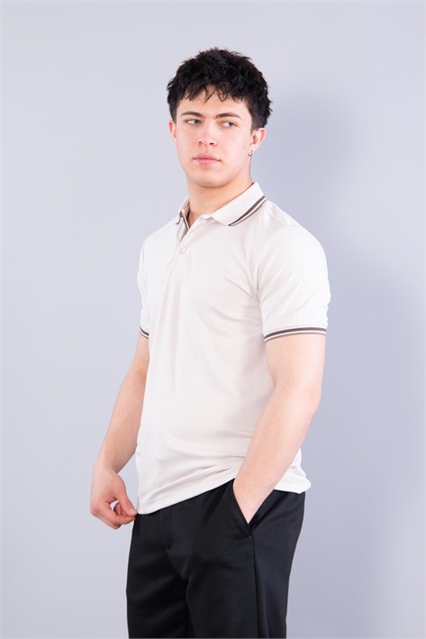 4623 Yakalı Çizgili Modal Kumaş T-shirt