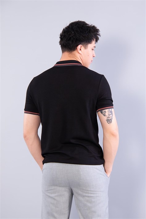 4623 Yakalı Çizgili Modal Kumaş T-shirt