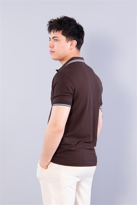 4623 Yakalı Çizgili Modal Kumaş T-shirt