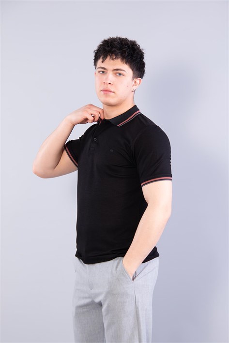 4623 Yakalı Çizgili Modal Kumaş T-shirt